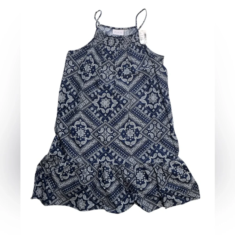 The Children’s Place Blue Bandana Ruffle Dress Girls Size Large NWT - Picture 6 of 9